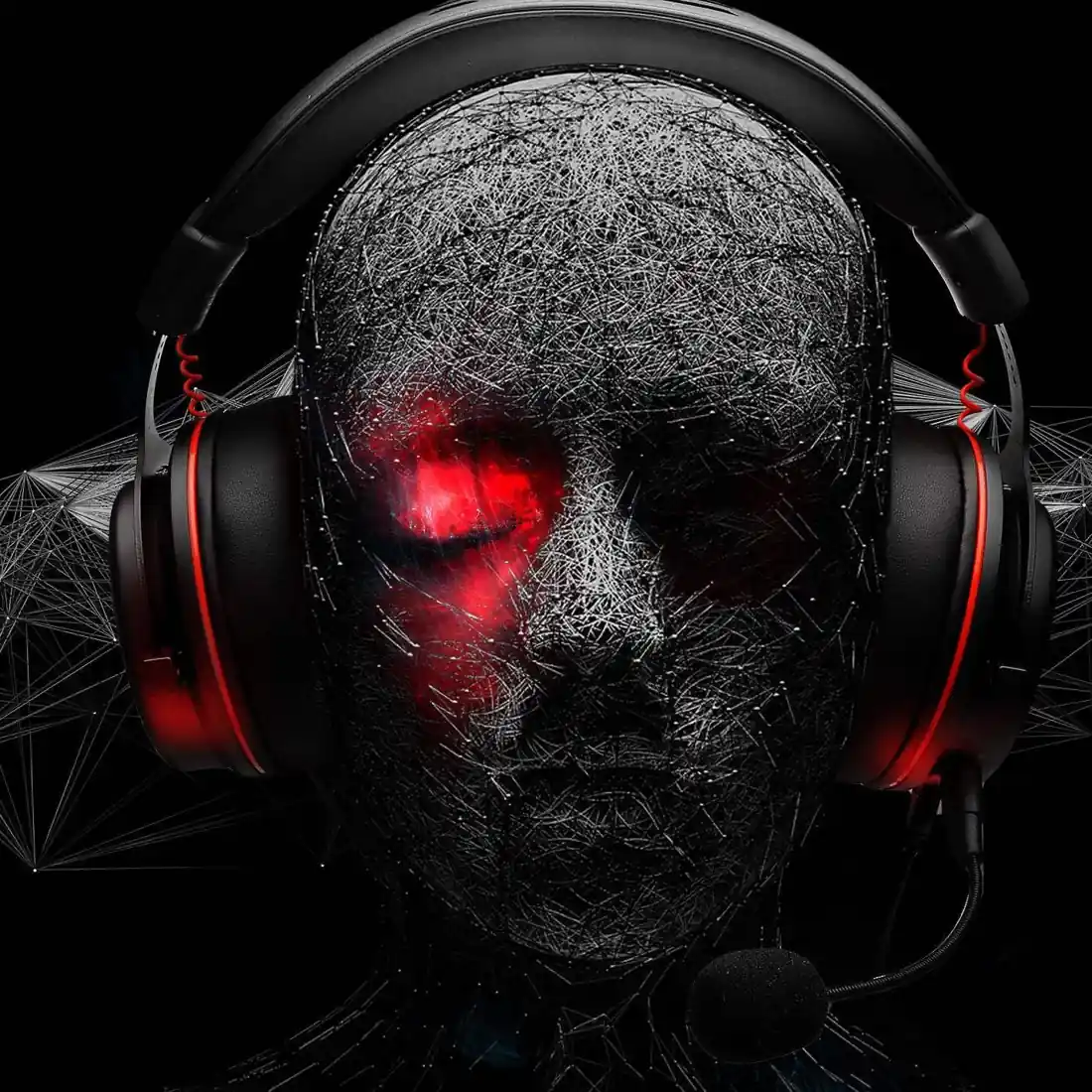 OneOdio headphones in a dark red listening scene